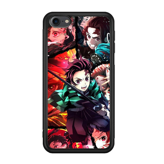 Demon Slayer Tanjiro Look of Struggle iPod Touch 6 Case-Rubber Black (2D Case)-Oxvistore