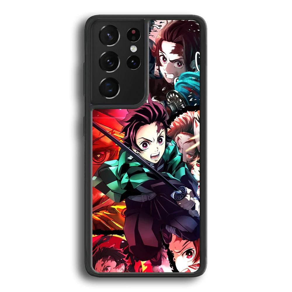 Demon Slayer Tanjiro Look of Struggle Samsung Galaxy S22 Ultra Case-Rubber Black (2D Case)-Oxvistore