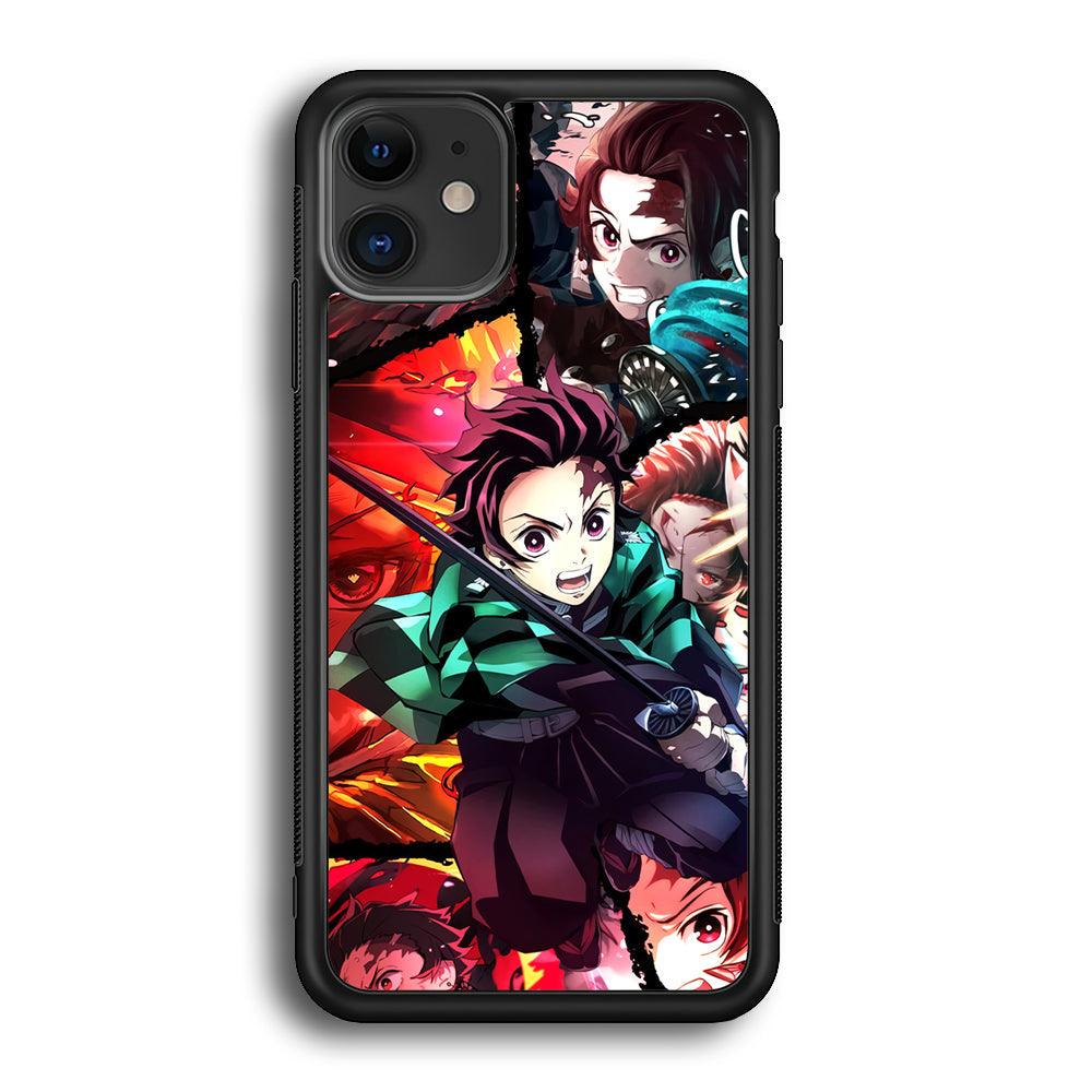 Demon Slayer Tanjiro Look of Struggle iPhone 11 Case-Rubber Black (2D Case)-Oxvistore