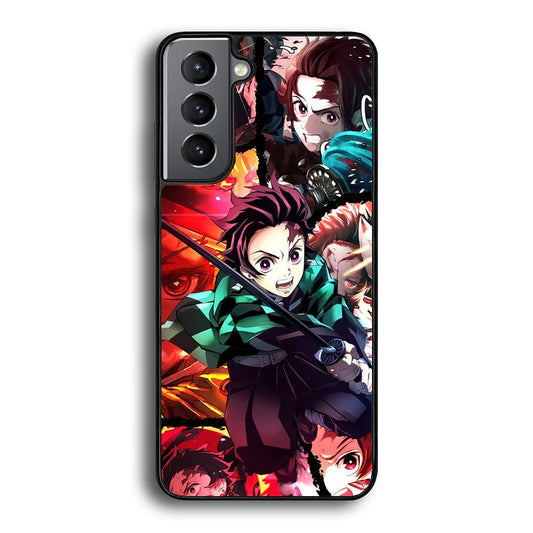 Demon Slayer Tanjiro Look of Struggle Samsung Galaxy S22 Plus Case-Rubber Black (2D Case)-Oxvistore