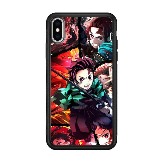 Demon Slayer Tanjiro Look of Struggle iPhone Xs Max Case-Rubber Black (2D Case)-Oxvistore