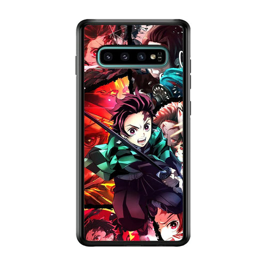 Demon Slayer Tanjiro Look of Struggle Samsung Galaxy S10 Case-Rubber Black (2D Case)-Oxvistore