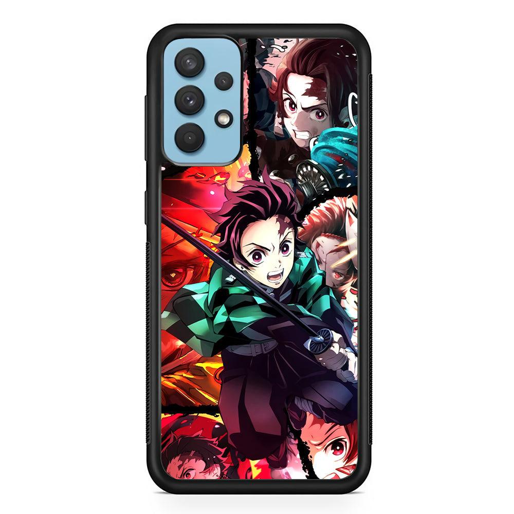 Demon Slayer Tanjiro Look of Struggle Samsung Galaxy A32 Case-Rubber Black (2D Case)-Oxvistore