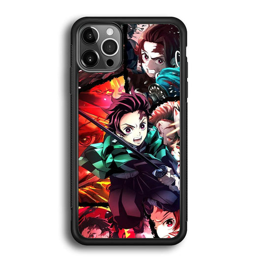 Demon Slayer Tanjiro Look of Struggle iPhone 12 Pro Max Case-Rubber Black (2D Case)-Oxvistore