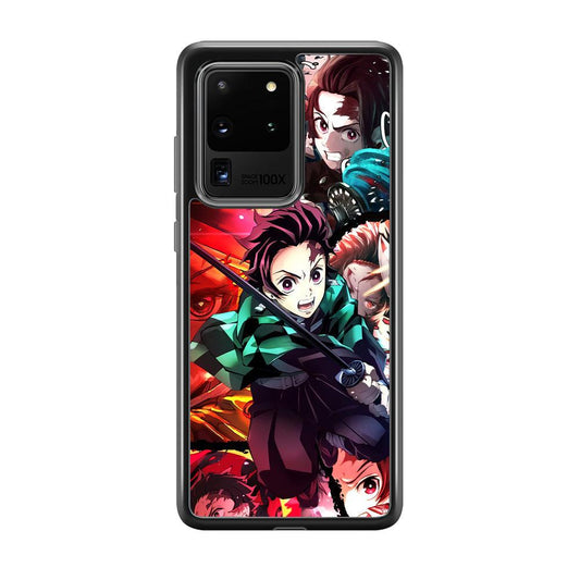 Demon Slayer Tanjiro Look of Struggle Samsung Galaxy S20 Ultra Case-Rubber Black (2D Case)-Oxvistore