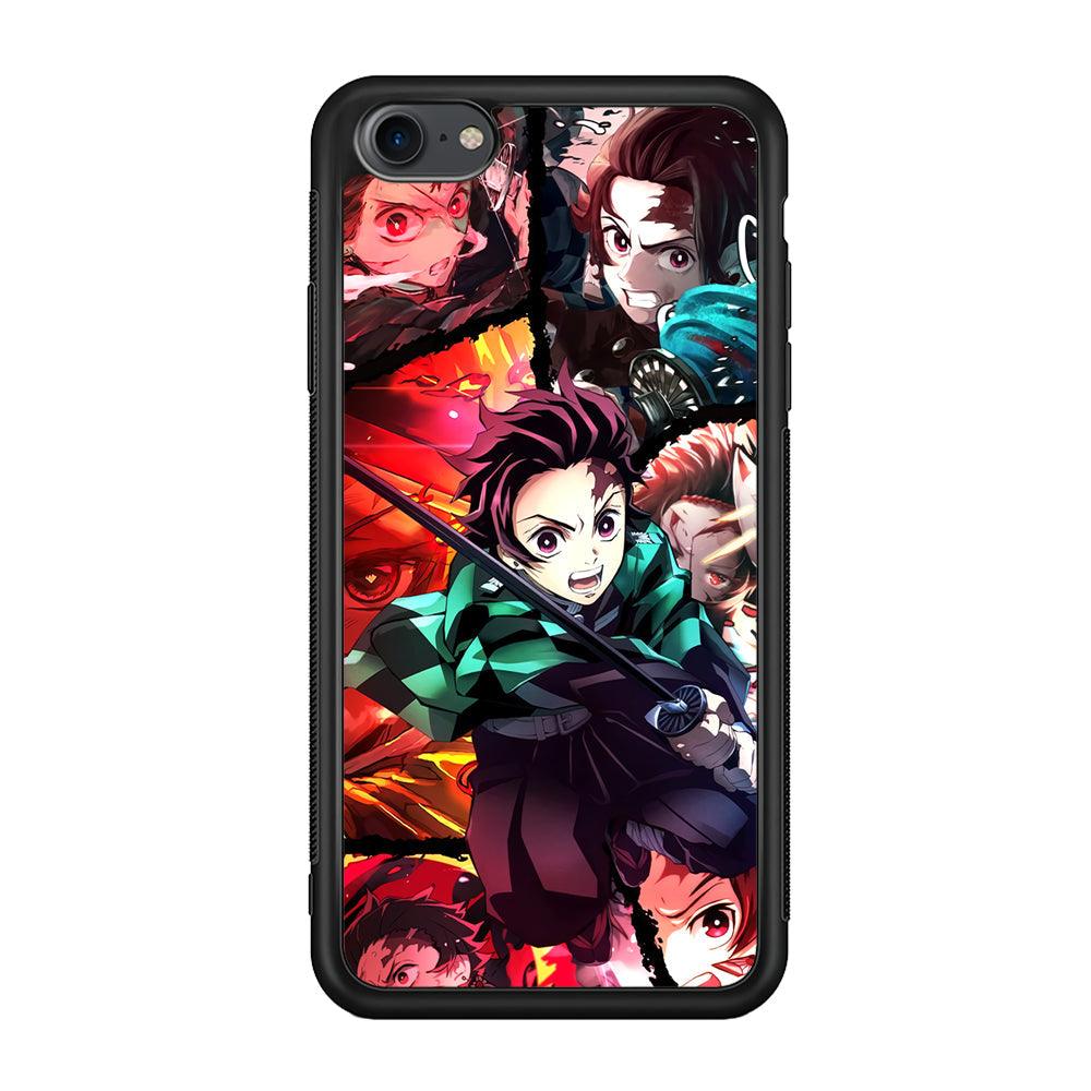 Demon Slayer Tanjiro Look of Struggle iPhone 7 Case-Rubber Black (2D Case)-Oxvistore