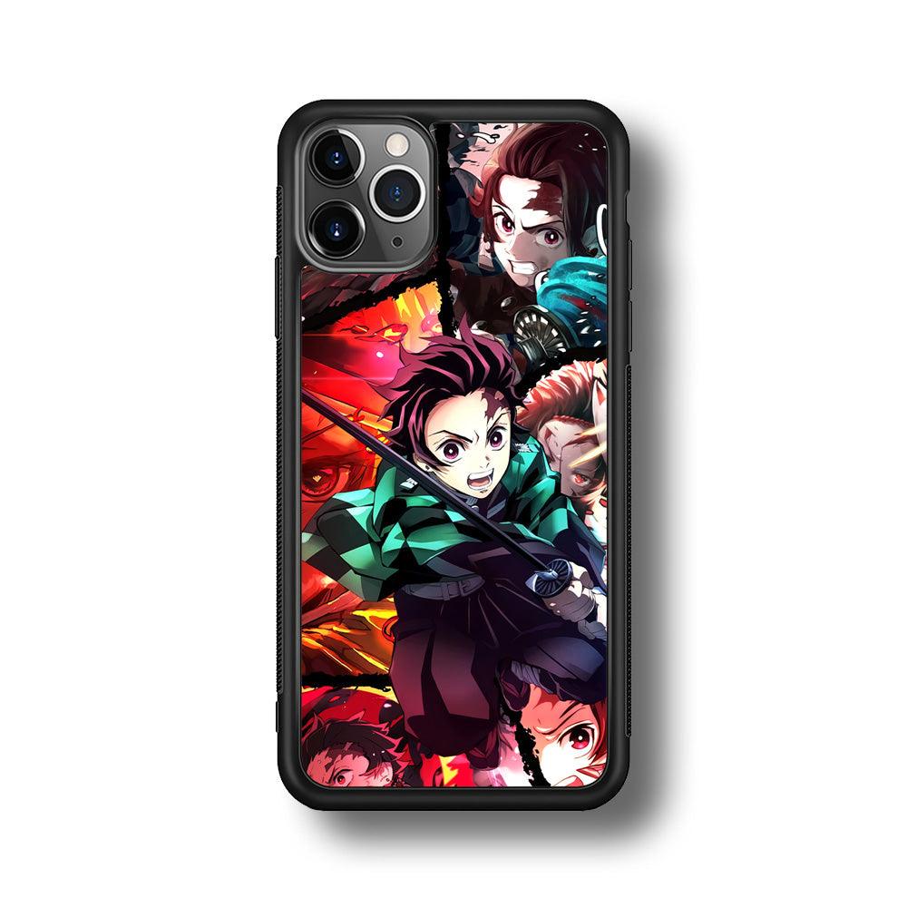 Demon Slayer Tanjiro Look of Struggle iPhone 11 Pro Max Case-Rubber Black (2D Case)-Oxvistore