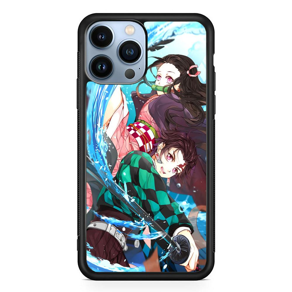 Demon Slayer The Siblings iPhone 14 Pro Case-Rubber Black (2D Case)-Oxvistore