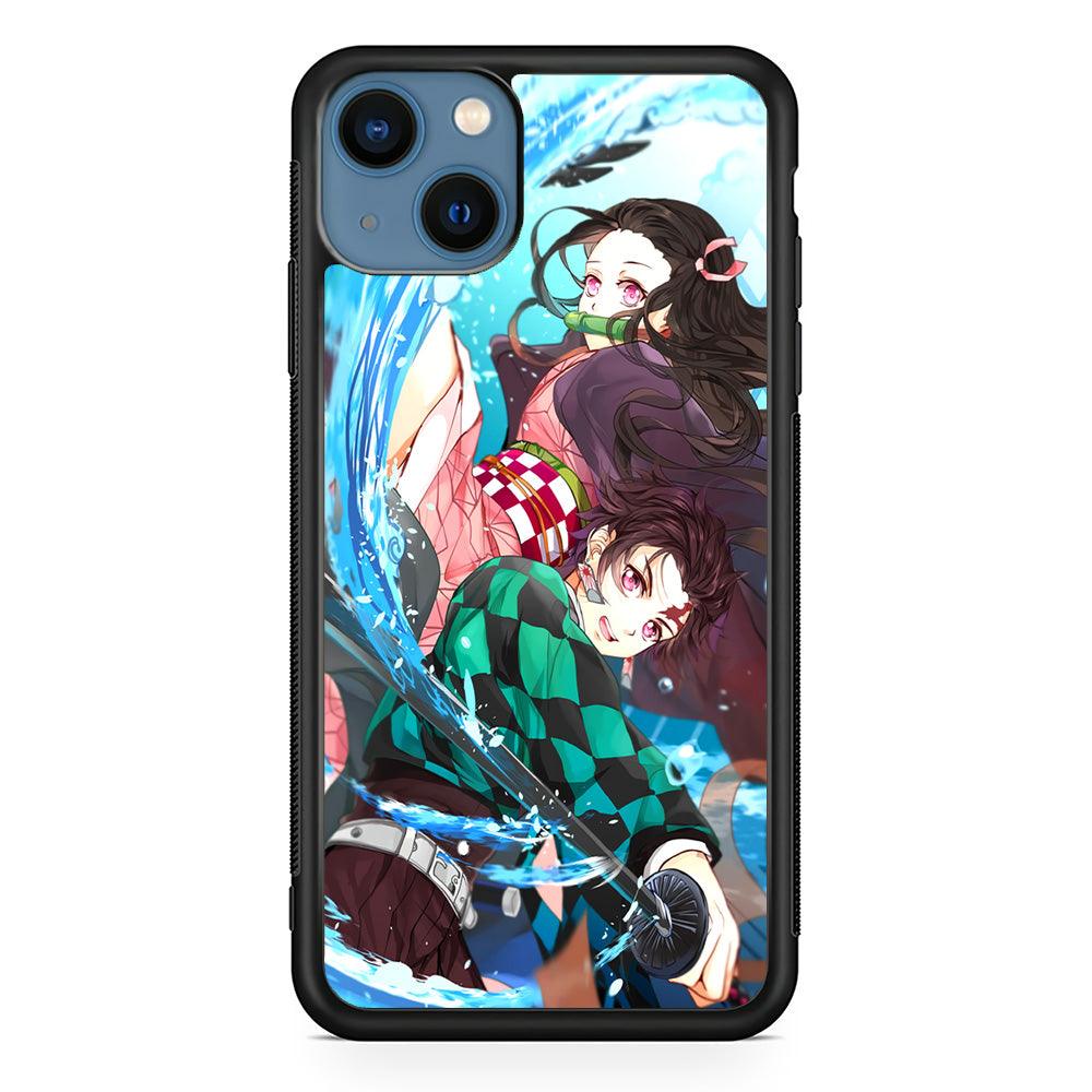 Demon Slayer The Siblings iPhone 13 Case-Rubber Black (2D Case)-Oxvistore