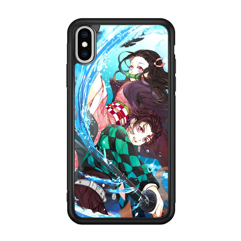 Demon Slayer The Siblings iPhone XS Case-Rubber Black (2D Case)-Oxvistore