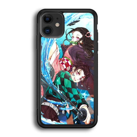 Demon Slayer The Siblings iPhone 12 Case-Rubber Black (2D Case)-Oxvistore
