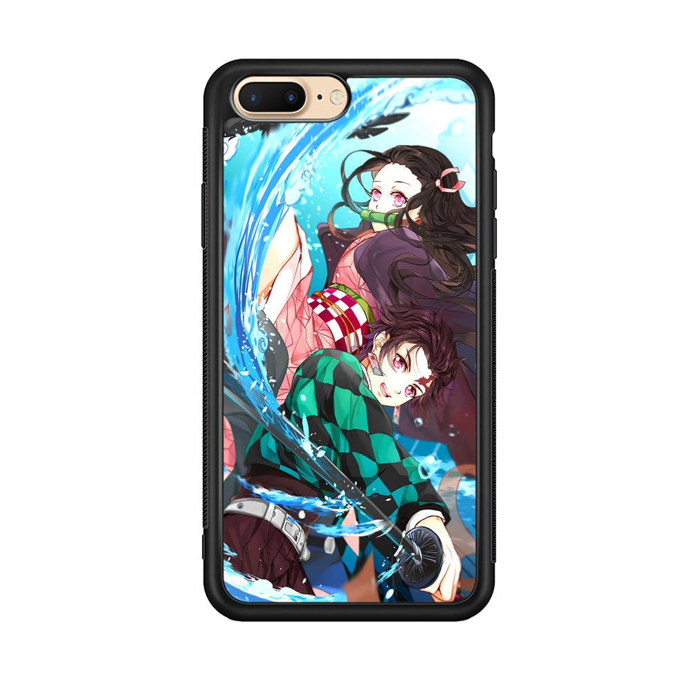 Demon Slayer The Siblings iPhone 7 Plus Case-Rubber Black (2D Case)-Oxvistore