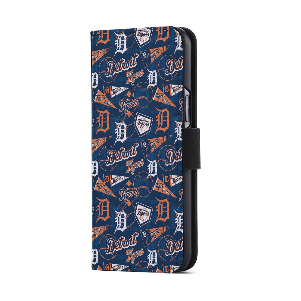 Detroit Tigers Pattern Flip Wallet Phone Case