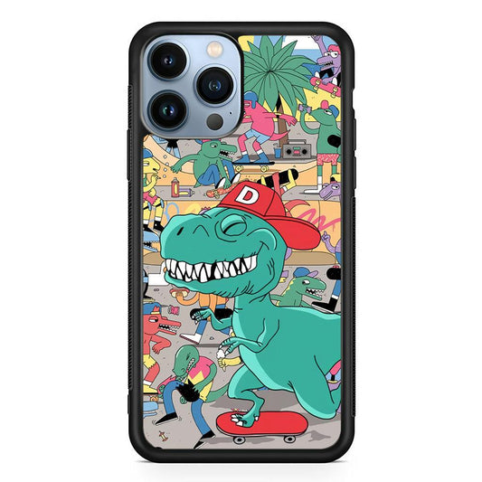 Dinosaur Park of Skating iPhone 13 Pro Max Case-Rubber Black (2D Case)-Oxvistore