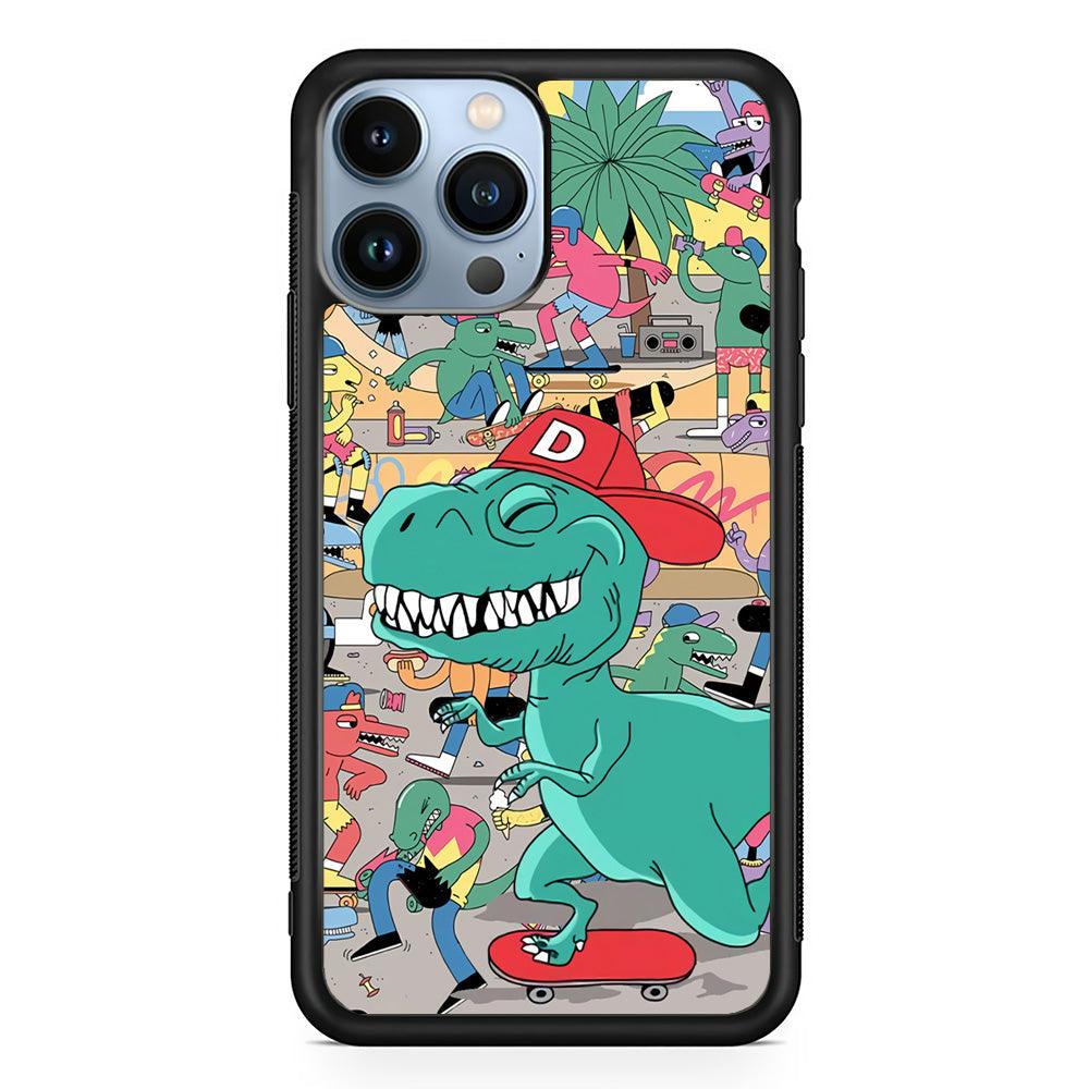 Dinosaur Park of Skating iPhone 14 Pro Case-Rubber Black (2D Case)-Oxvistore
