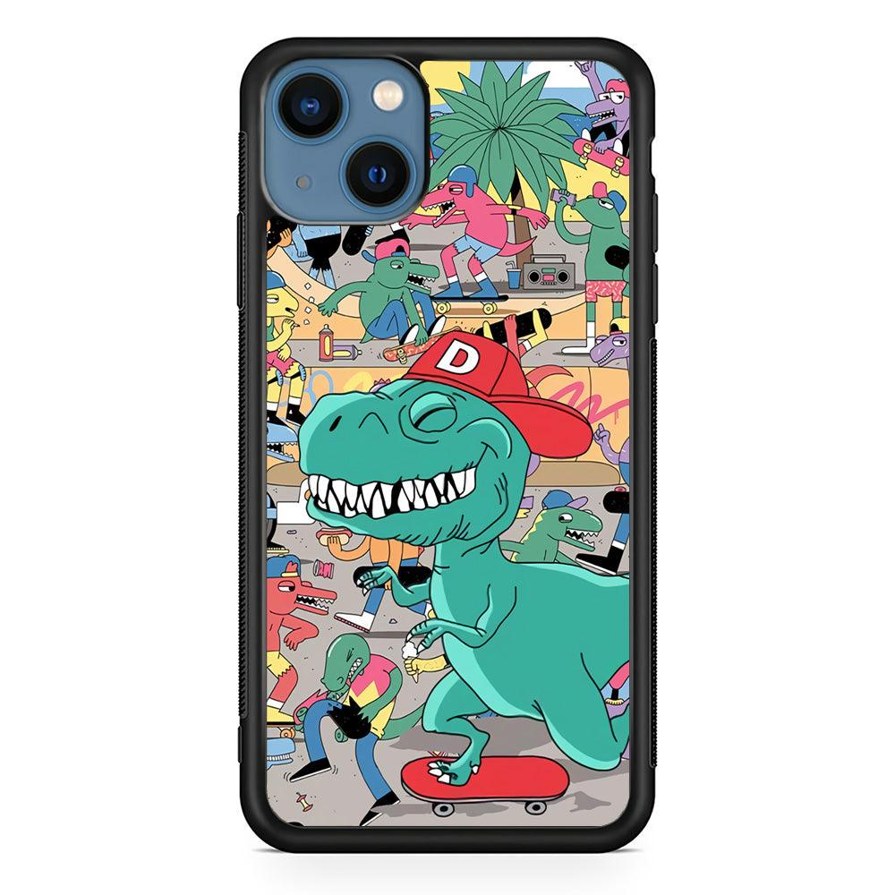 Dinosaur Park of Skating iPhone 15 Case-Rubber Black (2D Case)-Oxvistore