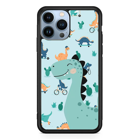Dinosaur Sport and Smile iPhone 13 Pro Max Case-Rubber White (2D Case)-Oxvistore