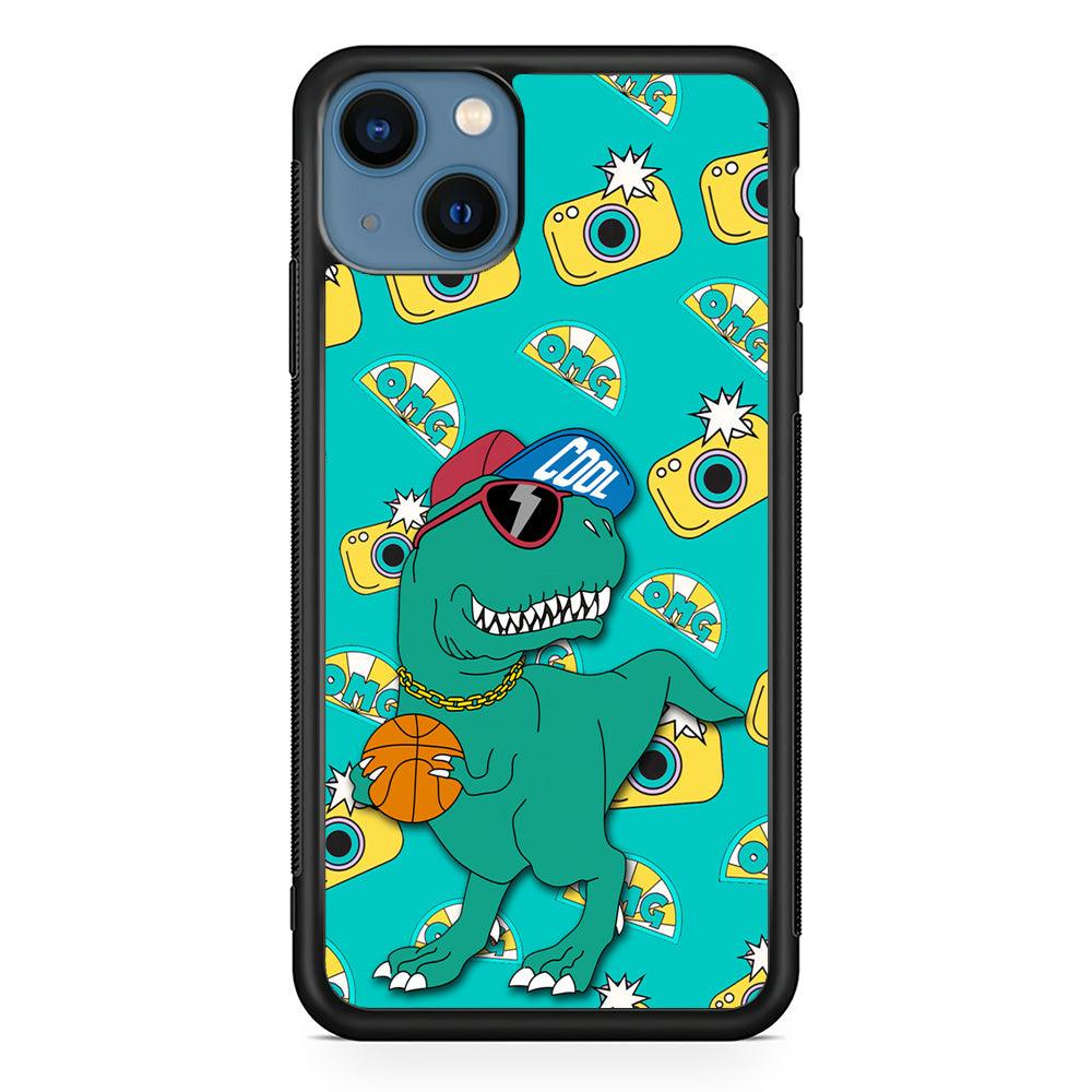 Dinosaur Star Player iPhone 15 Case-Rubber White (2D Case)-Oxvistore