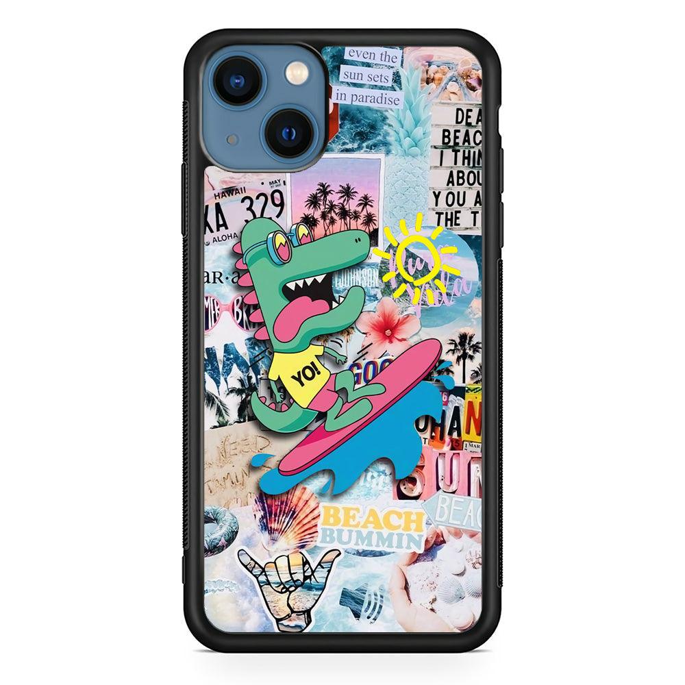 Dinosaur Surfing Time iPhone 15 Case-Rubber White (2D Case)-Oxvistore