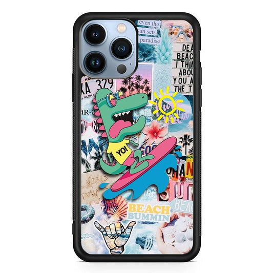 Dinosaur Surfing Time iPhone 13 Pro Max Case-Rubber White (2D Case)-Oxvistore