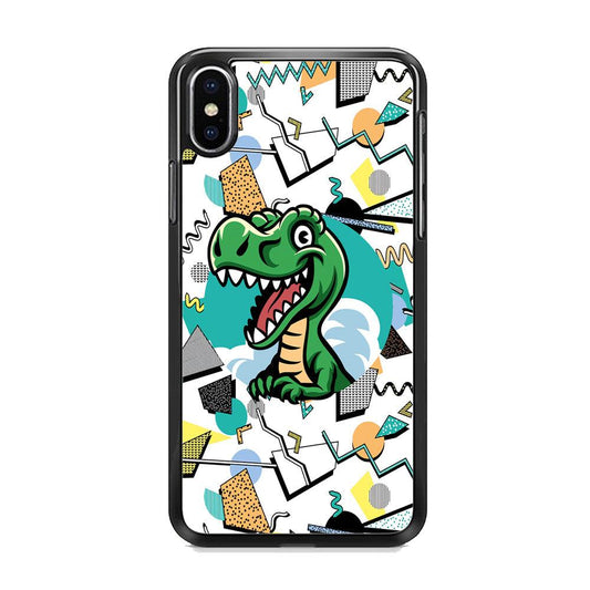 Dinosaur Collage Form of Plesure iPhone XS MAX Case-Rubber White (2D Case)-Oxvistore
