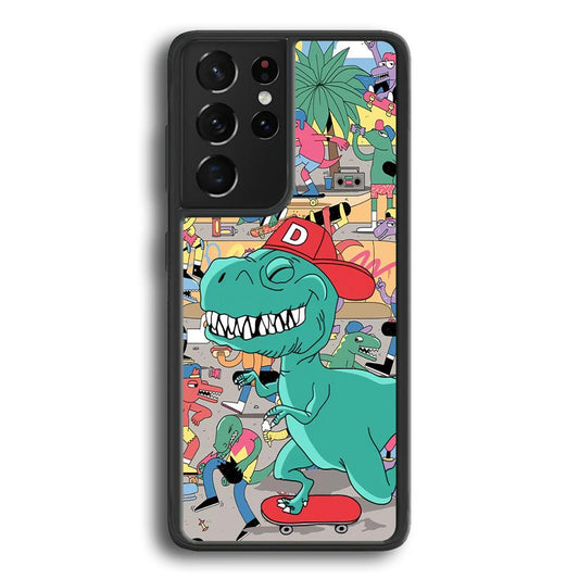 Dinosaur Park of Skating Samsung Galaxy S22 Ultra Case-Rubber Black (2D Case)-Oxvistore