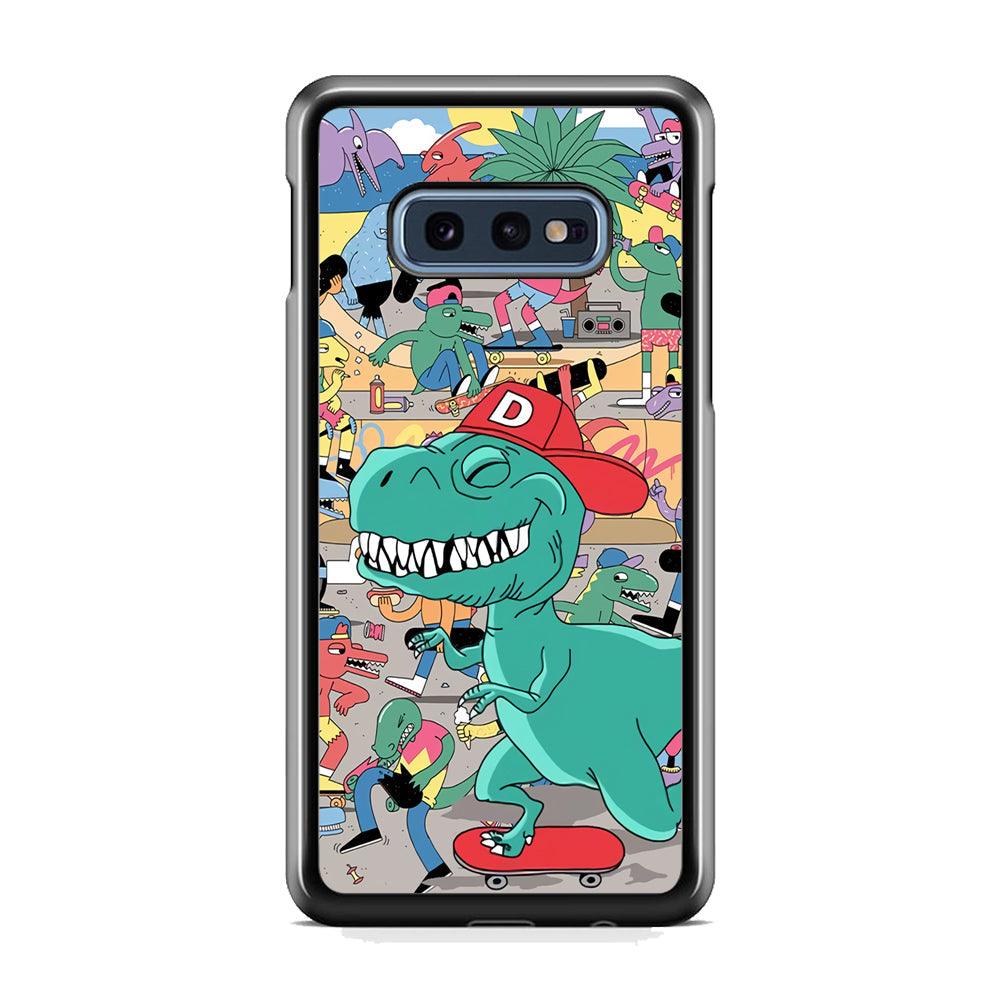 Dinosaur Park of Skating Samsung Galaxy S10E Case-Rubber White (2D Case)-Oxvistore