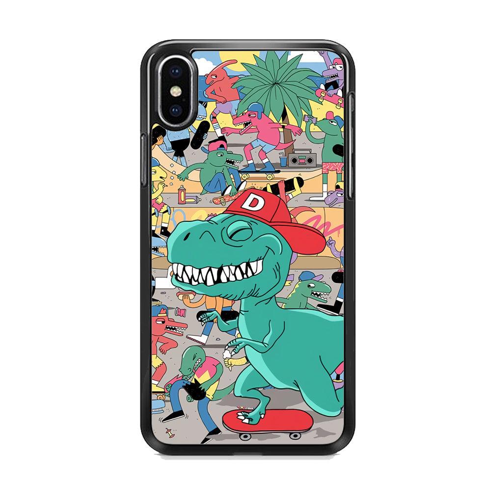 Dinosaur Park of Skating iPhone XS Case-Rubber Black (2D Case)-Oxvistore
