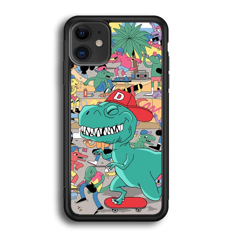 Dinosaur Park of Skating iPhone 12 Case-Rubber Black (2D Case)-Oxvistore