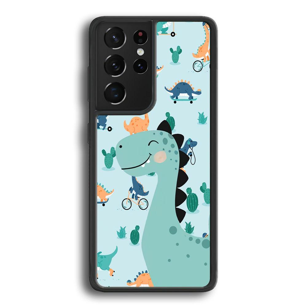 Dinosaur Sport and Smile Samsung Galaxy S21 Ultra Case-Rubber Black (2D Case)-Oxvistore