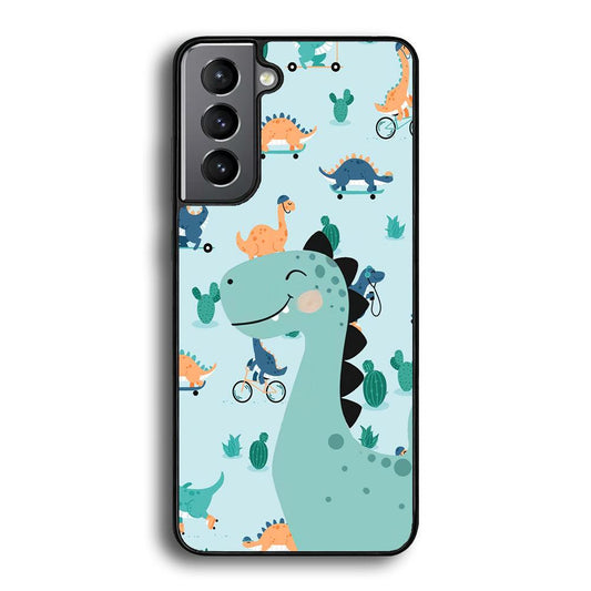 Dinosaur Sport and Smile Samsung Galaxy S24 Plus Case-Rubber Black (2D Case)-Oxvistore