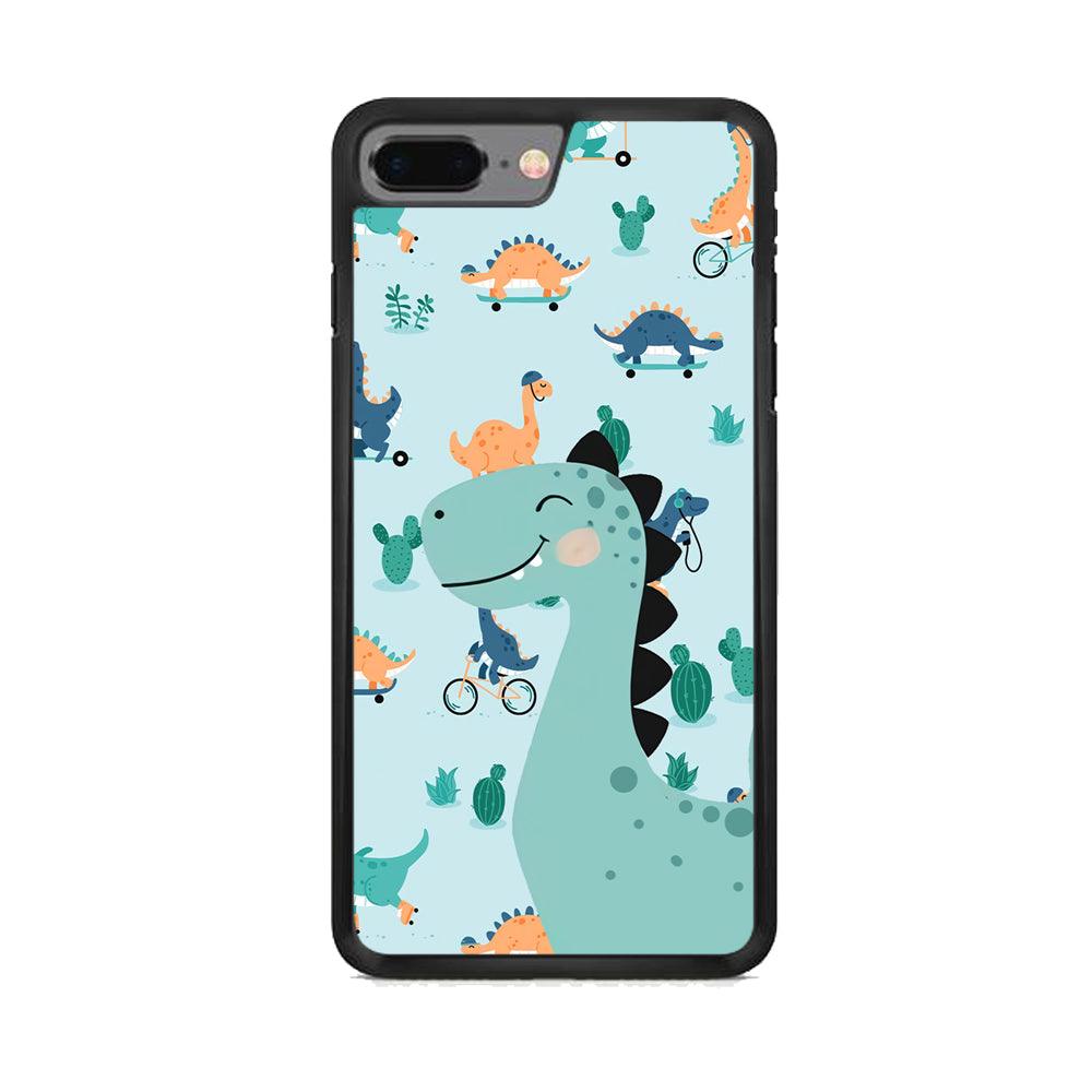 Dinosaur Sport and Smile iPhone 7 Plus Case-Rubber White (2D Case)-Oxvistore
