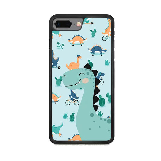 Dinosaur Sport and Smile iPhone 8 Plus Case-Rubber Black (2D Case)-Oxvistore