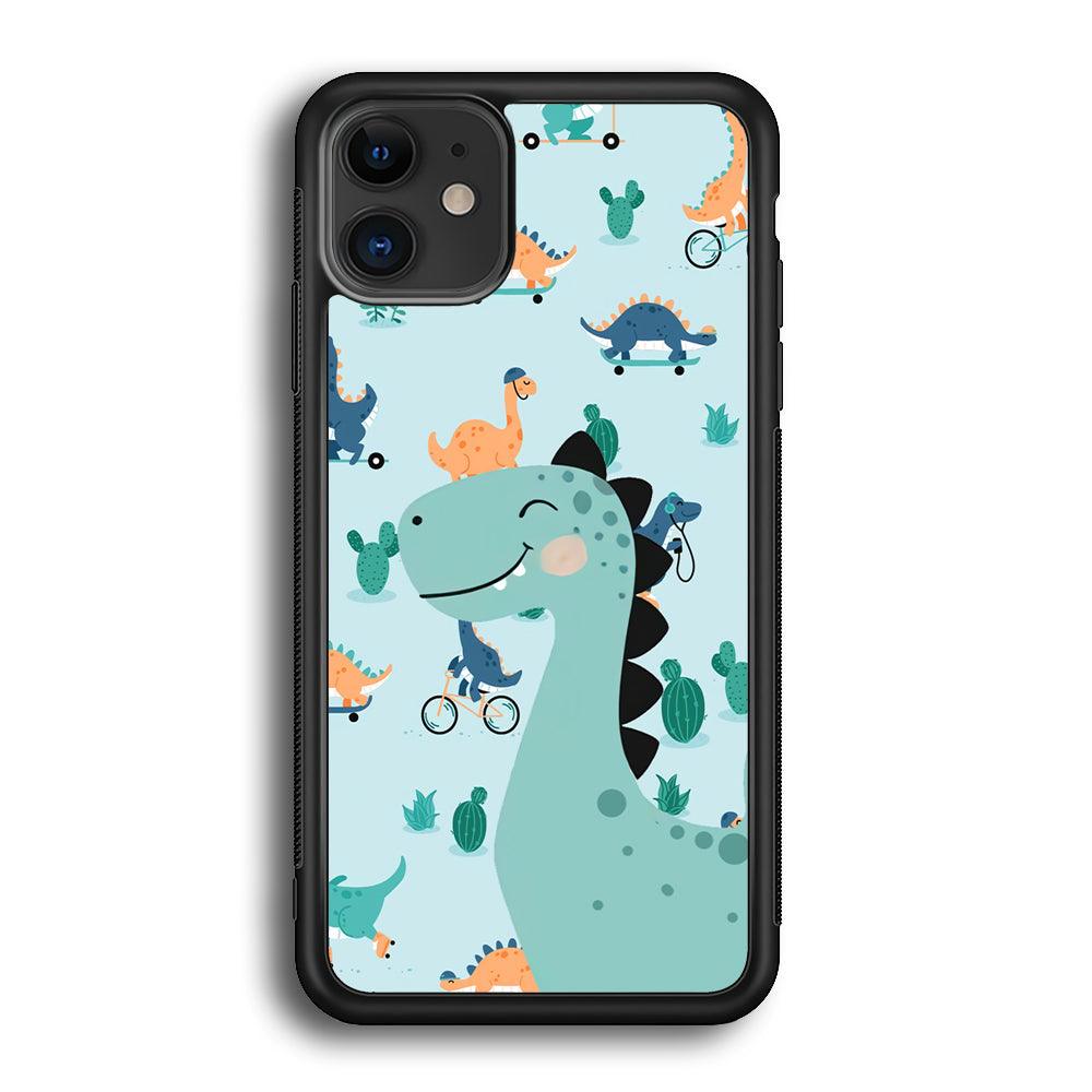 Dinosaur Sport and Smile iPhone 12 Case-Rubber Black (2D Case)-Oxvistore
