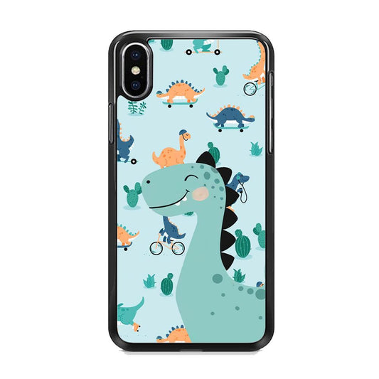 Dinosaur Sport and Smile iPhone XS MAX Case-Rubber Black (2D Case)-Oxvistore