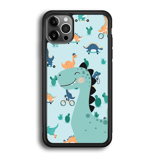 Dinosaur Sport and Smile iPhone 12 Pro Case-Rubber Black (2D Case)-Oxvistore