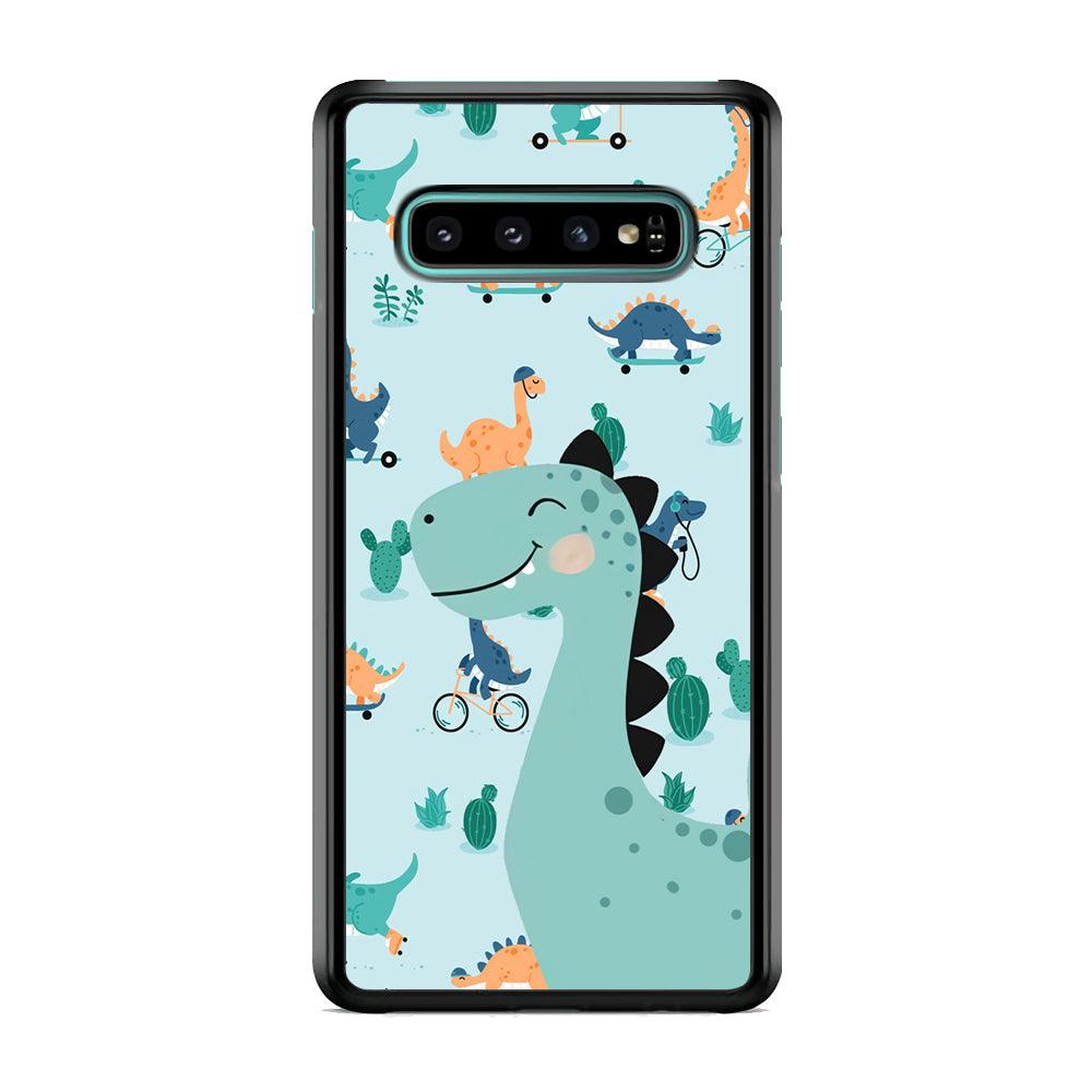 Dinosaur Sport and Smile Samsung Galaxy S10 Case-Rubber Black (2D Case)-Oxvistore