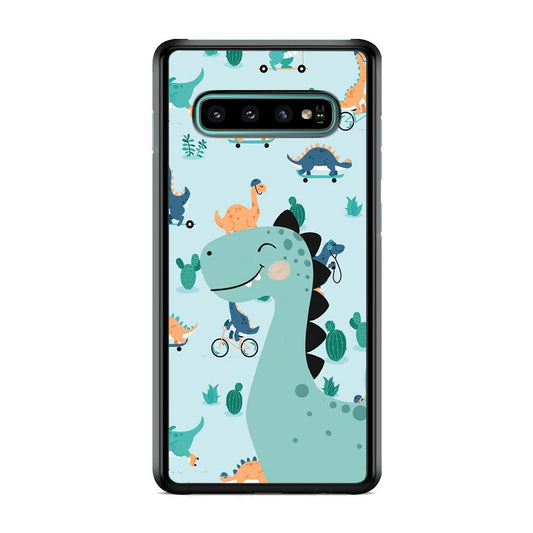 Dinosaur Sport and Smile Samsung Galaxy S10 Case-Rubber Black (2D Case)-Oxvistore