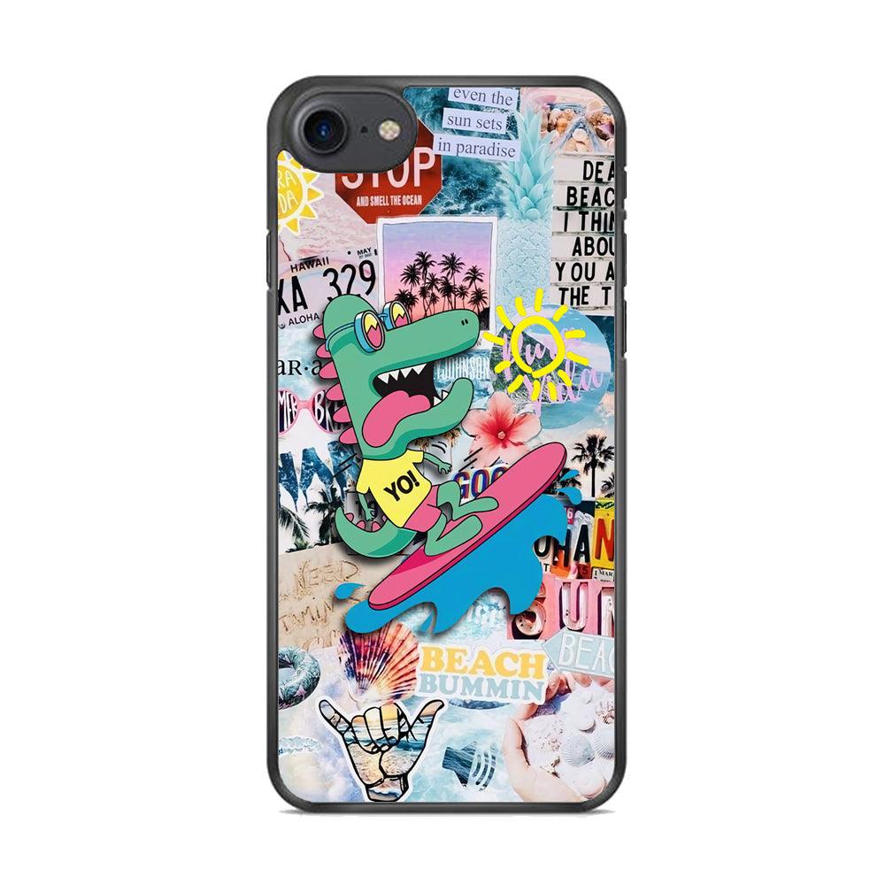 Dinosaur Surfing Time iPhone 7 Case-Rubber Black (2D Case)-Oxvistore