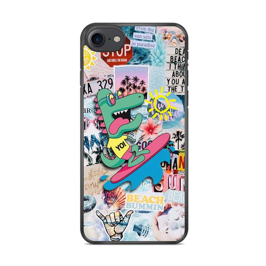 Dinosaur Surfing Time iPhone 7 Case-Rubber Black (2D Case)-Oxvistore