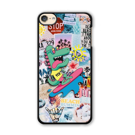 Dinosaur Surfing Time iPod Touch 6 Case-Plastic Black (2D Case)-Oxvistore