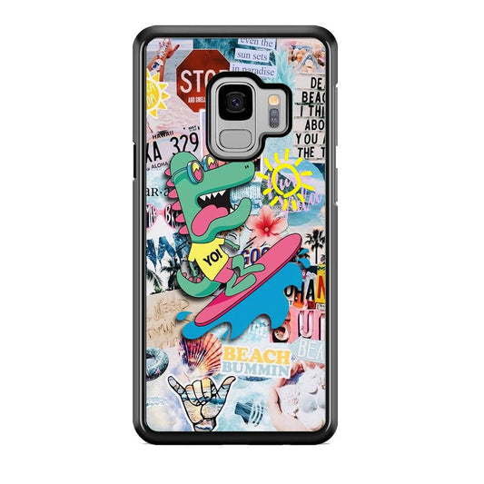 Dinosaur Surfing Time Samsung Galaxy S9 Case-Rubber White (2D Case)-Oxvistore