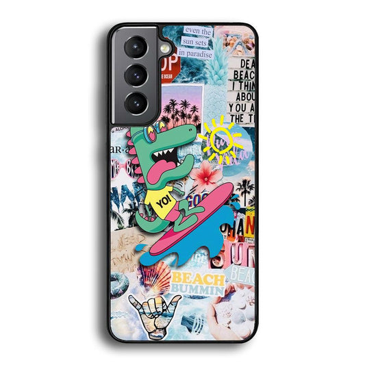 Dinosaur Surfing Time Samsung Galaxy S24 Plus Case-Rubber White (2D Case)-Oxvistore