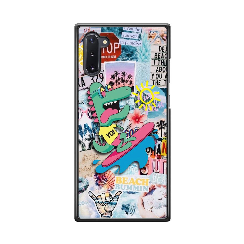 Dinosaur Surfing Time Samsung Galaxy Note 10 Case-Rubber Black (2D Case)-Oxvistore