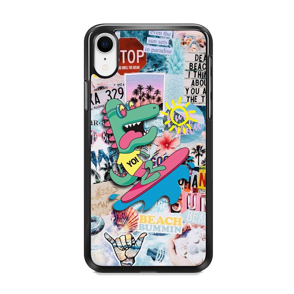 Dinosaur Surfing Time iPhone XR Case-Rubber White (2D Case)-Oxvistore