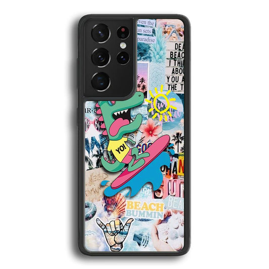 Dinosaur Surfing Time Samsung Galaxy S23 Ultra Case-Rubber Black (2D Case)-Oxvistore