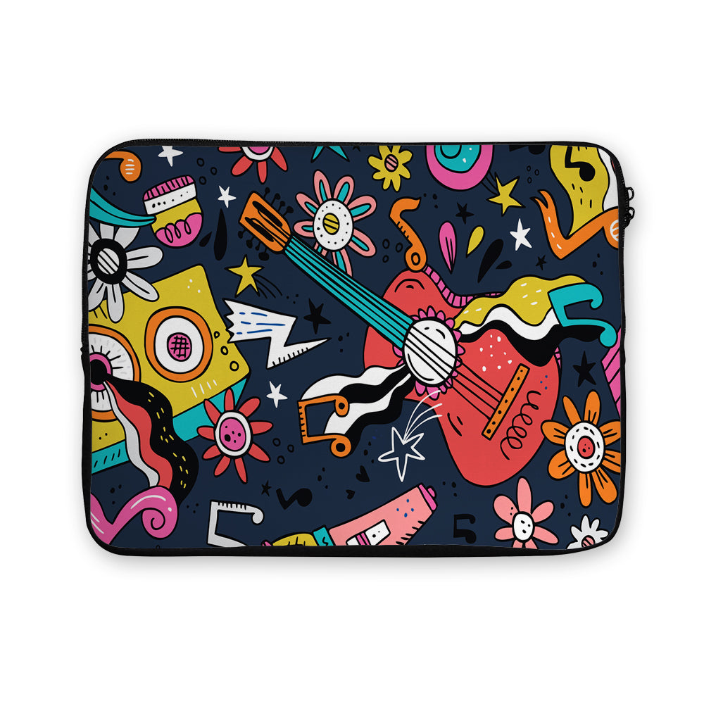 Doodle Hippie Music Guitar Laptop Sleeve Protective Cover