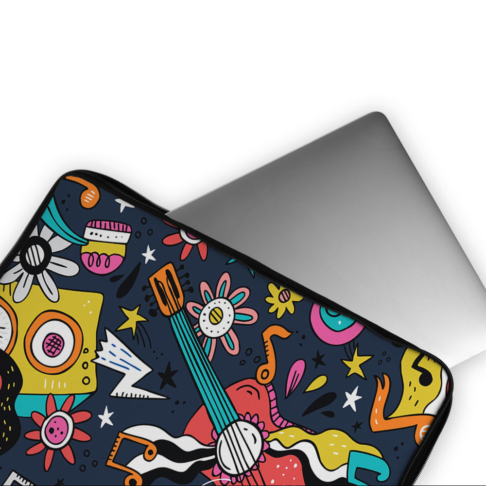 Doodle Hippie Music Guitar Laptop Sleeve Protective Cover