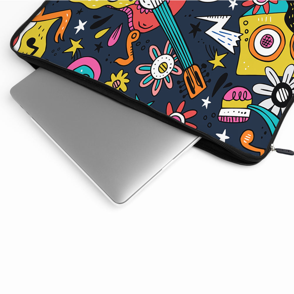 Doodle Hippie Music Guitar Laptop Sleeve Protective Cover