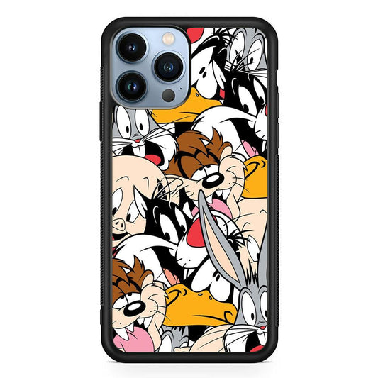 Doodle Looney Tunes Stars iPhone 13 Pro Case-Rubber White (2D Case)-Oxvistore
